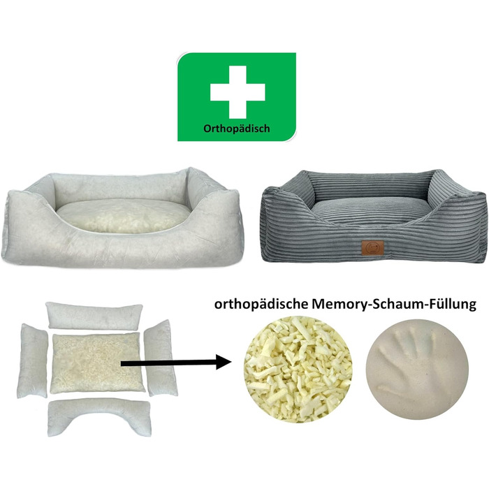 Ортопедичне ліжко для собак Elropet з м'якого корду, кошик для собак, XS/S/M/L/XL, сірий мишачий (120x90x25 см)
