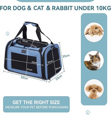 Переноска для котів і маленьких собак Petsfit, легка, з ременем безпеки та розширюваним матом, синя, розмір L