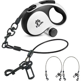 Висувна поводок для собак, 5 м, поводок-рулетка з ланцюгом, подвійний поводок для 2 собак, подовжений поводок для середніх та великих собак до 50 кг, білий та чорний, з пряжкою