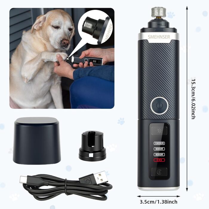 Електричний точило для собачих кігтів 2 шт. Точило для котячих кігтів 3 швидкості. LED дисплей, тиха робота.