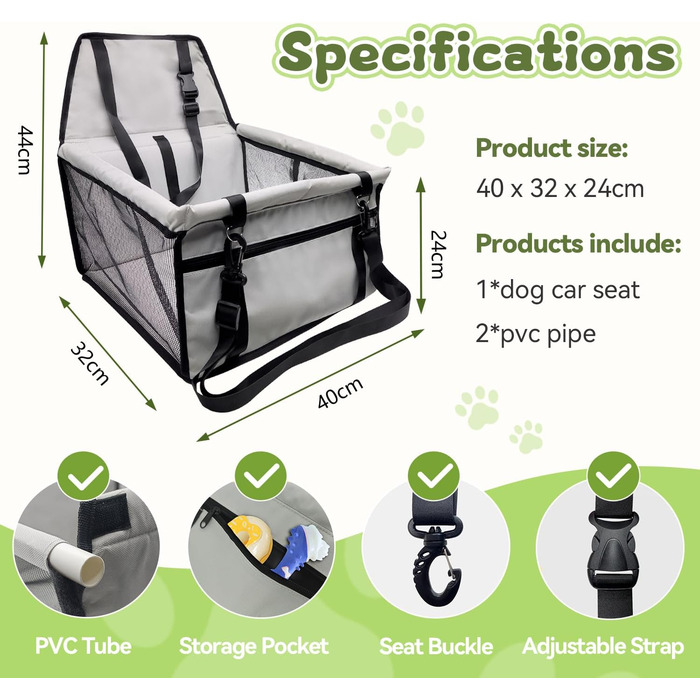 Автомобільний лежак для собак, міцний, з оксфордської тканини, дихаючий, з можливістю прання, складаний, сірий, 40x32x24 см