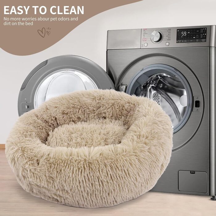 Кругле ліжко для собак та котів BVAGSS, плюшеве, донат, 50 см, світло-коричневе