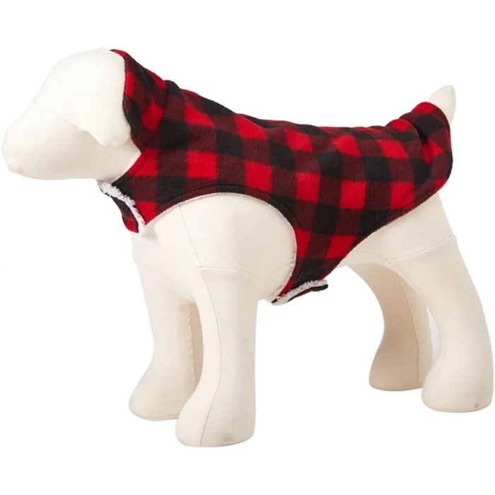 Зимовий теплий одяг для собак: флісова куртка, в перевернутому дизайні, в клітинку, для маленьких, середніх та великих собак (S), червоний