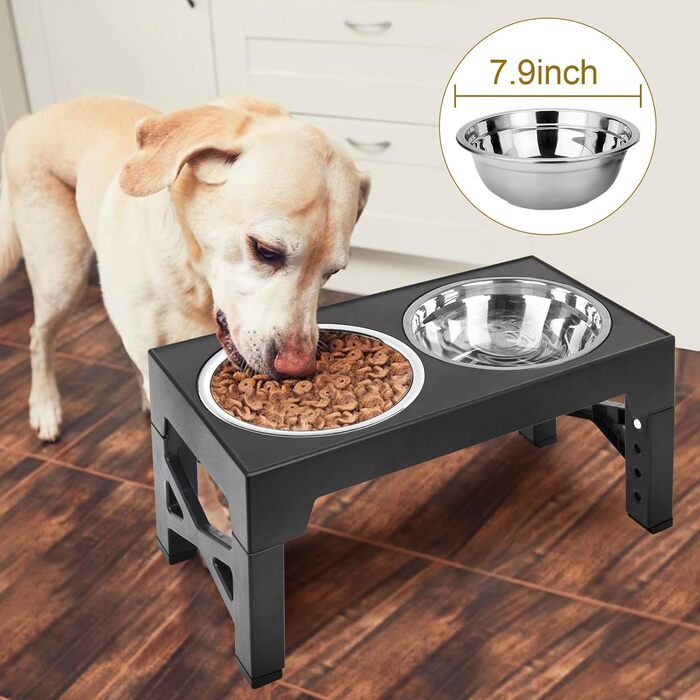 Підвищений годівниця для собак з підставкою, 2 миски, регульована висота, для собак малих, середніх та великих порід