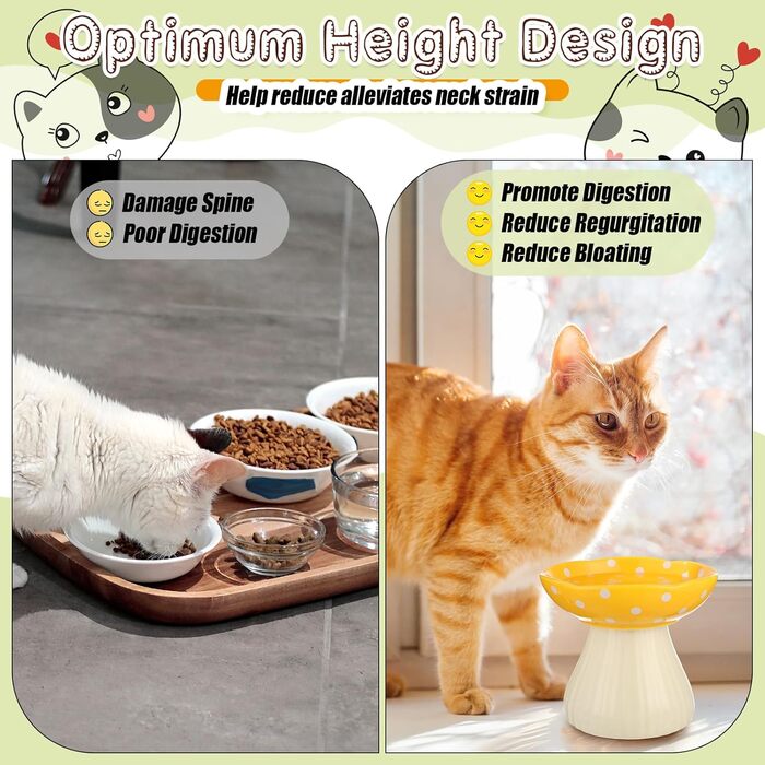 Підвищений годівниця для котів Teenyyou з кераміки, 2 шт. - для котів з вусами, широка миска для корму та води