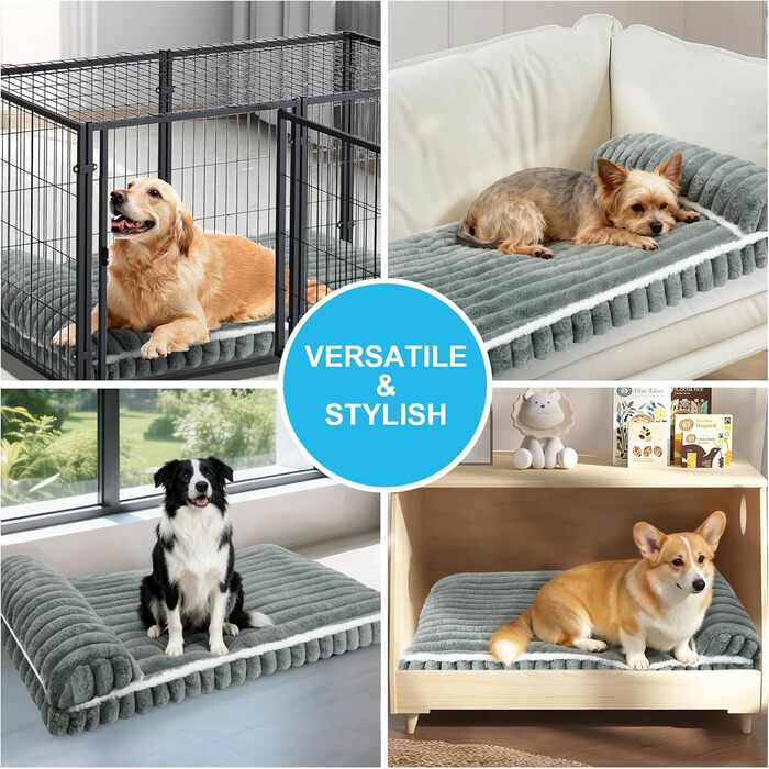 Комфортне ліжко для собак великих порід, знімний та пральний чохол, плюшеве ліжко Deluxe для клітки, неслизька підстилка для тварин, матрац для собачої будки, міцний сірий колір