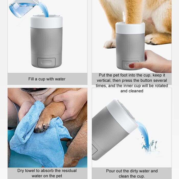 Набір для миття лап собак QUXVUIS з м'якою щетиною - зручне та ефективне очищення лап. ABS пластик, сірий колір.