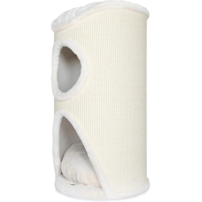 Дерев'яний кігтеточка для котів Bontoy Mukki Creme - 75 см, з 2 печерами, велика лежанка, обмотана сизалевим килимком, знімний коврик