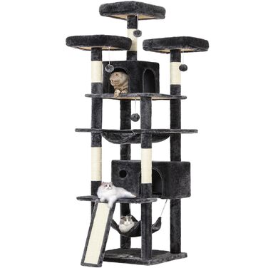 MSmask Драбина-кіготь для котів XXL, 194 см, сірий, з гамаком та платформами