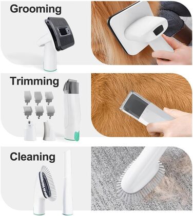 Професійний набір для грумінгу собак та котів: машинка для стрижки з пилососом, щітка, 6 інструментів, 13000 Pa, тиха робота, видалення шерсті