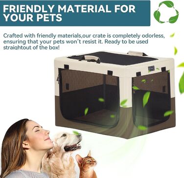 Складаний контейнер Petsfit для великих собак, домашній транспортний бокс, регульований дизайн, сітчасті вікна, розмір L (76×50×49 см), колір кава