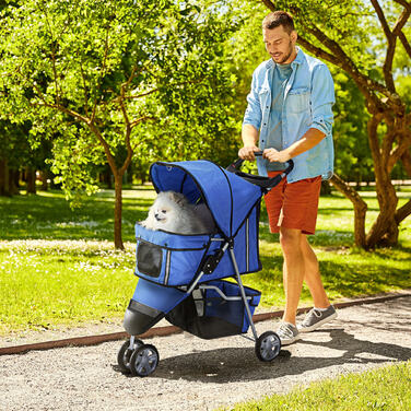 PawHut Dog Stroller Dog Buggy для собак і кішок різнокольоровий синій, складний і легкий, ідеально підходить для поїздок