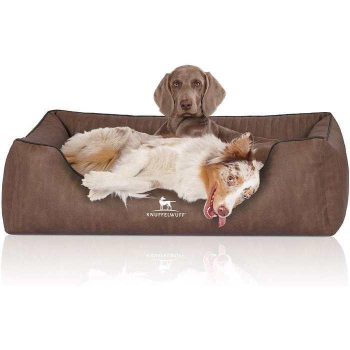 Ортопедичне ліжко для собак Knuffelwuff Tampa з лазерного тиснення на штучній шкірі XXL, 120 x 85 см (L 105 x B 75 x H 25 см, Коричневе)