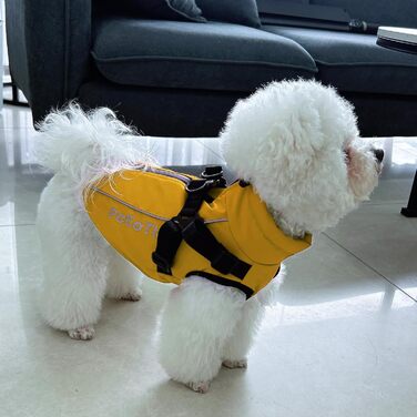 Теплий зимовий одяг для собак: жовтий пуловер/манта XL для маленьких собак, з відбиваючими елементами та дзвінком