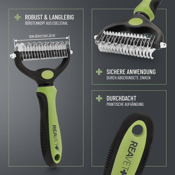 Щітка для собак та котів ReaVET для видалення підшерстя та ковтунів. Підходить для великих порід, має масажний ефект та захищає верхній шар шерсті. Розмір M-L