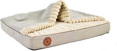 Лягу для собак середнього розміру, ортопедична матрац для собак, м'яке ліжко для тварин з капюшоном, неслизьке, пральне, з блискавкою (Бежевий, 70 x 60 x 8 см)