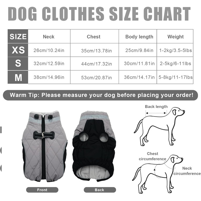 Водонепроникний зимовий одяг для собак Fadcaer: тепла куртка з флісовою підкладкою, світловідбивачі, для холодної погоди, з блискавкою, сірий, розмір Small