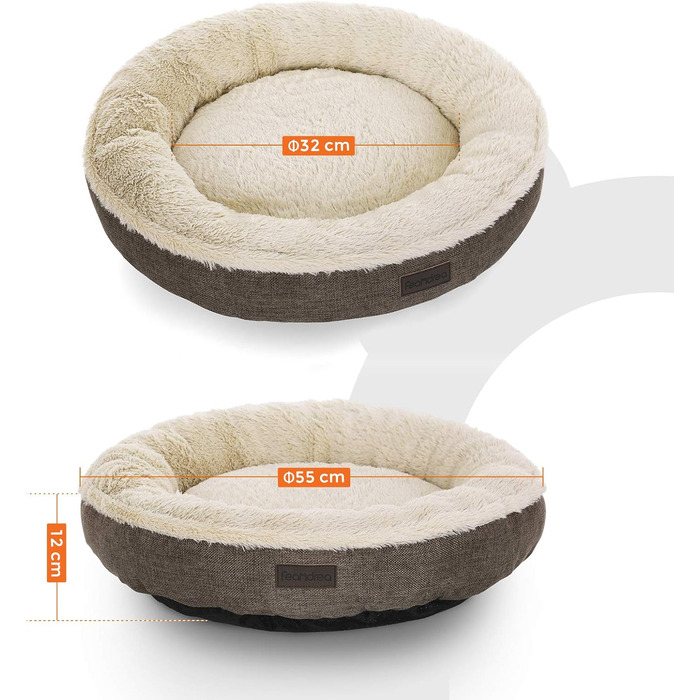 Кругле ліжко для собак та котів Feandrea, Donut, діаметр 55 см, коричневе, PGW55C, 55x55x12 см