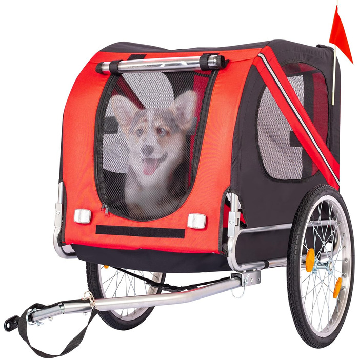 Причіп для собак до велосипеда, складний, з 3 входами, безпечний, червоний