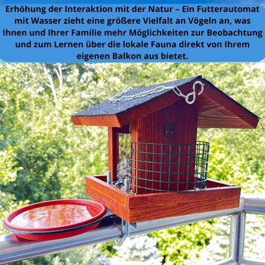 Годівниця для птахів на балкон Vogelfutterhaus, дерев'яна, для диких птахів, з поїлкою, кріплення на балкон, ручна робота, розмір 30-60 см, світло-коричнева, для садових і балконних птахів, стійка до погодних умов