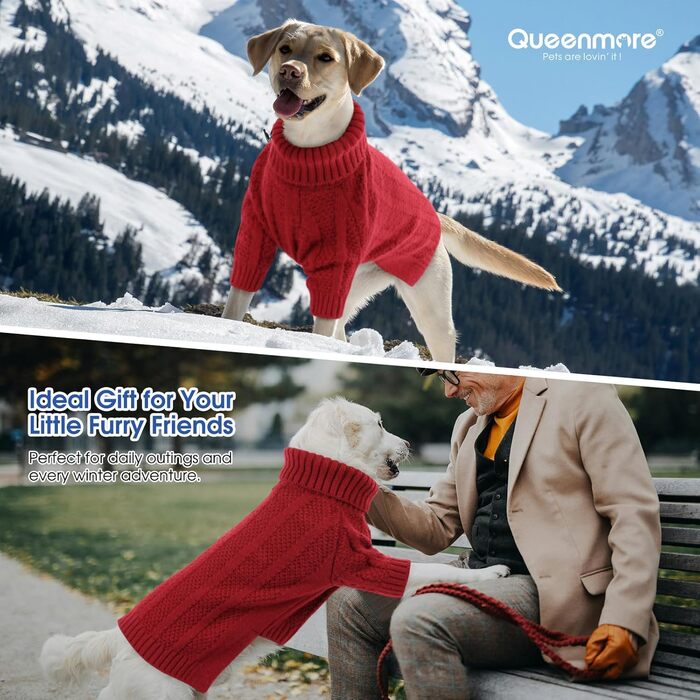 Теплий і м'який пуловер для собак Queenmore з в'язаним візерунком для Йоркширських терьєрів, пуделів та померанських спайнілів (червоний, S)