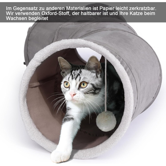 Ігровий тунель для котів та кроликів Ownpets, тканинний, з м'ячиком і дражнилкою, міцний, безшумний