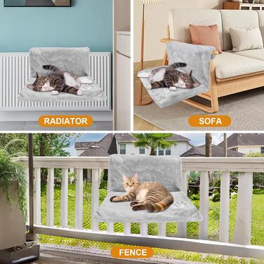 Килимок для кота на радіатор Dokeno, підвісна лежанка-гамак, теплий лежак для котів, лежанка-гамак для котів з м'яким плюшевим покриттям, зручна підвісна лежанка для котів на будь-який радіатор, 46x30x25 см