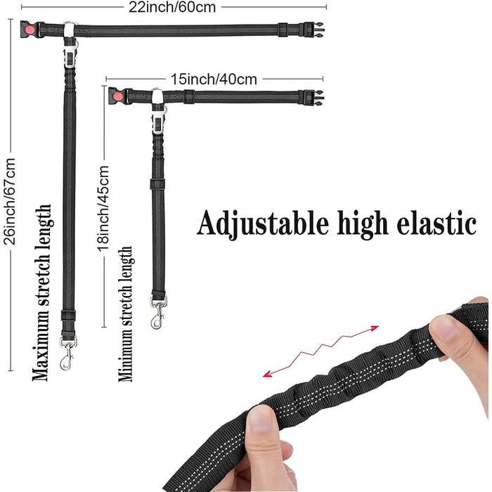 Нашийник для собак у багажник авто, фіксатор для транспортування, з амортизатором та карабіном, чорний, для всіх порід