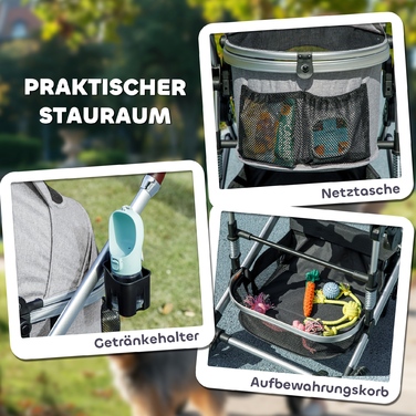 PawHut Коляска для собак 3 в 1 Dog Buggy Складна для собак і кішок до 10 кг Cat Buggy з подушкою Підстаканник Сітка Вікна Двері Кошик для зберігання Котяча коляска Баггі Світло-сірий | Аосом