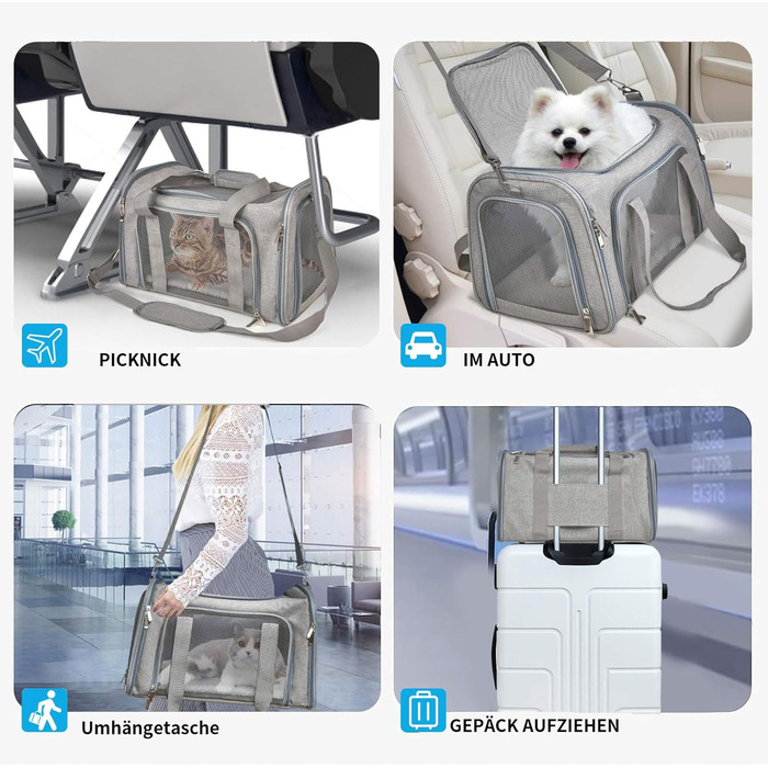 Сумка-переноска TOFFCAEA для котів і собак, складана, до 5 кг, сіра, 50×34×34 см