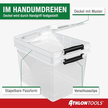 Коробки для зберігання ATHLON TOOLS 4шт по 20 літрів з кришкою, харчові, прозорі, з затискачами, з 100% нового пластику, стекуються | 20 л | 4 шт.