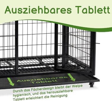 Міцна переносна переноска для собак, 2 двері, фіксуючі колеса, знімний піддон – для середніх та великих собак – чорна (92x62x75 см)