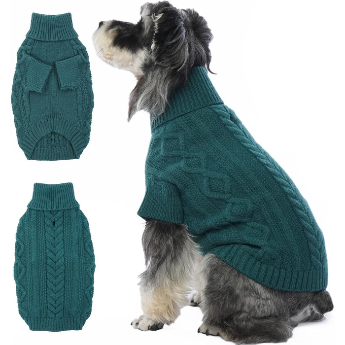 Лелепет Зимовий Пуловер для Собаки, В'язаний Теплий Пуловер з Кольору, Святковий Пуловер для Холодної Погоди, М'який В'язаний Пуловер для Собаки, М (Medium, Плюмажний Зелений)