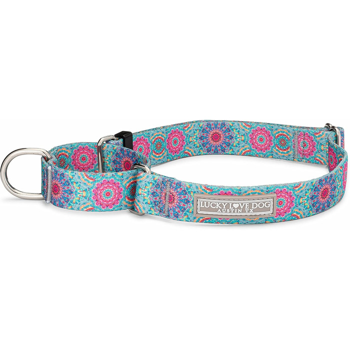 Нашийник для собак Lucky Love Dog Boho Chic Martingale, рожево-бірюзовий, середній розмір, антиковзний, для хлопчиків і дівчаток, бренд Clara Mart