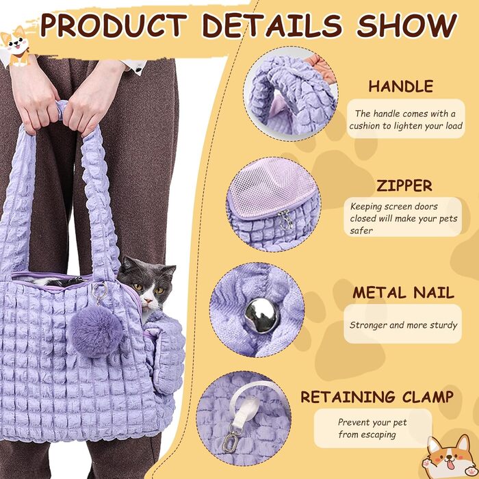 М'яка переноска для котів uuclume, стильна сумка-подушка з пухнастим м'ячиком та вентильованими сітчастими застібками, для цуценят до 5 кг / котів до 6,8 кг (чорна)