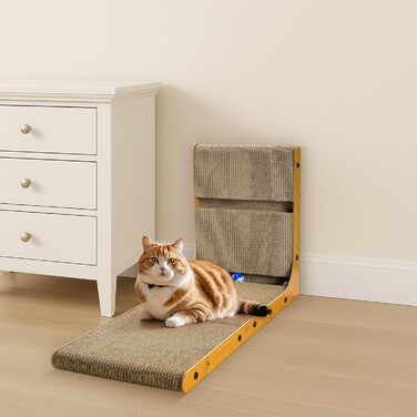 Кігтеточка для котів, 70 см, L-подібна конструкція, з іграшками, щільне гофрокартон, для захисту стін та диванів