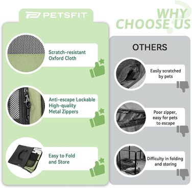 PETSFIT Розкладний вольєр для цуценят та дрібних тварин, вольєр для собак та котів, з водонепроникним дном, Pop-up система, захист від гризучих, 92 x 84 x 53 см (Сірий/Зелений)
