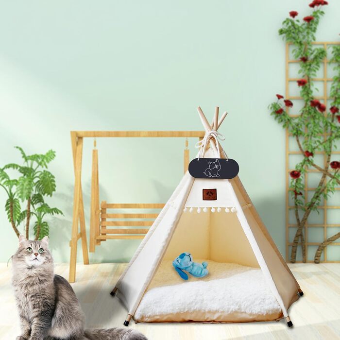 Намет для тварин Tipi з двостороннім килимком: для собак, котів, кроликів, хом'яків. Розмір 60x60x70 см, бежевий. Знімний та пральний