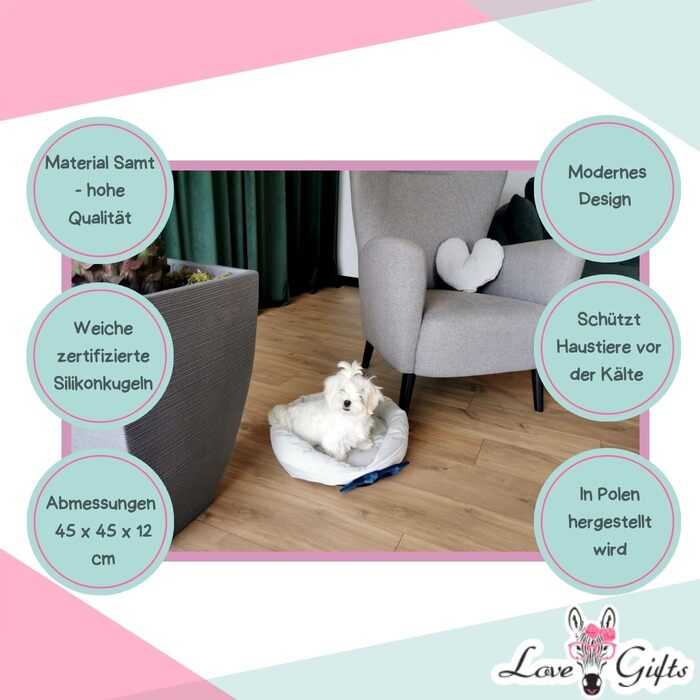 М'яке подушкове ліжко для собак Love Gifts® | Ортопедичне ліжко для собак середніх та маленьких порід | Сірий колір