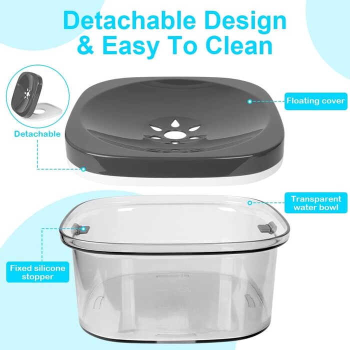 Миска для води для собак, 2 л, повільна годівниця, миска-поїльник без облизування, водонепроникна, для подорожей, прозора