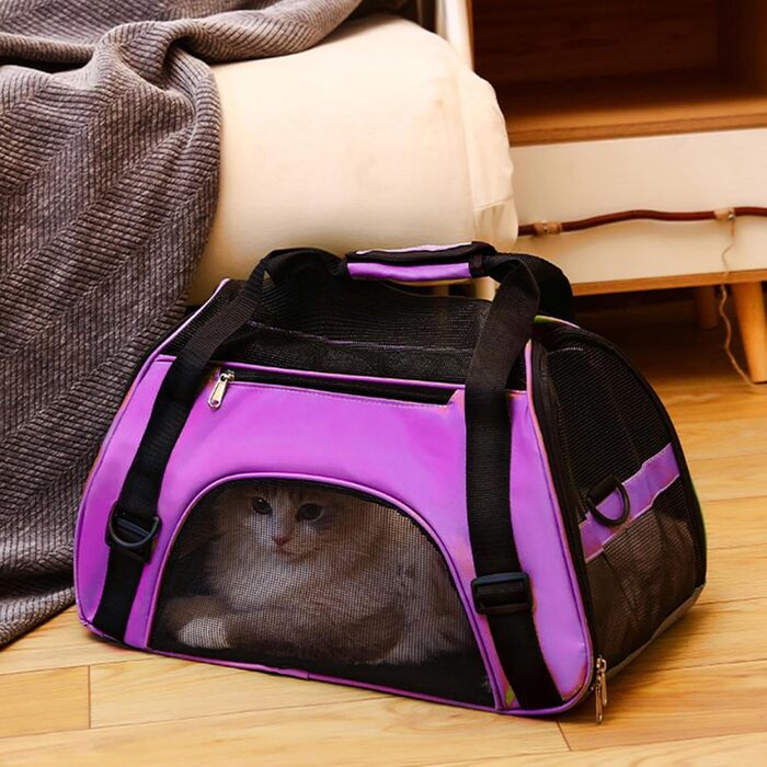 Транспортна сумка для тварин, переноска для котів, водонепроникна, легка, для подорожей, кемпінгу, прогулянок (фіолетова)