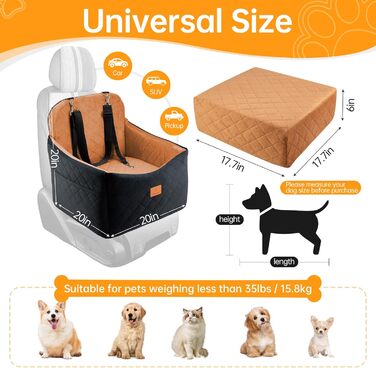 Автокрісло для собак маленьких та середніх порід, Memory Foam, до 15,9 кг, знімний чохол, кишені, 2 шт.