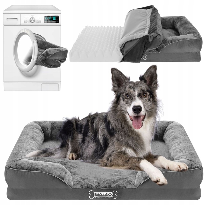 Ортопедичне ліжко для собак Lovedog, сіре, 90 x 60 см