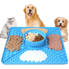 Лежак-лежак для собак VOOWO 2-в-1, миска для повільного годування, миска для їжі та води, силіконовий килимок для собак з присосками, великі та середні породи, блакитний