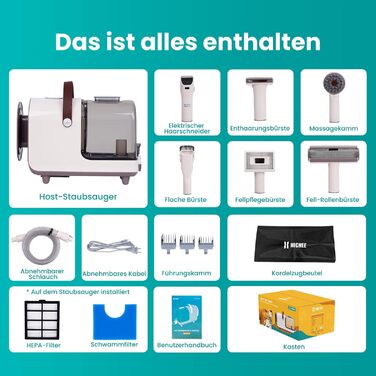 Машинка для стрижки собак HICHEE з пилососом, 13 kPa, професійний набір для грумінгу домашніх тварин, тиха машинка для собак та котів, 6 інструментів