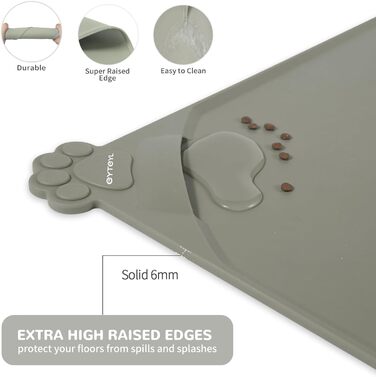 Водонепроникний килимок для годування домашніх тварин з високими бортиками, 55 x 38 см, силіконовий, неслизький, для собак та котів, запобігає розливанню води (бежевий, 48 x 30 см)