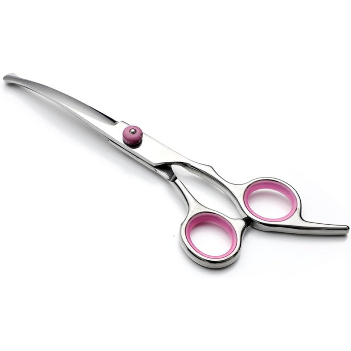 Набір професійних ножиць для собак, 4 в 1: ножиці з круглим носиком, ножиці для фінішування, прямі та вигнуті ножиці, гребінець для грумінгу, з нержавіючої сталі, для собак та котів (рожеві)
