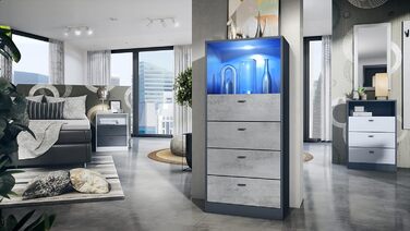 Комод Vladon Pino V3 з LED підсвіткою, 4 шухляди, відкрита полиця, антрацит матовий, бетон, 56x125x36 см, Німеччина