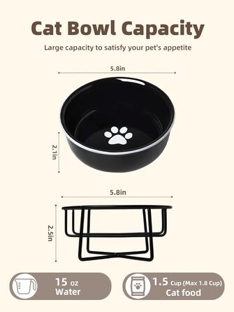 Керамічна миска для корму для маленьких собак GDCZ, підставка з металу, 425 мл, чорна