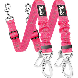 Ремінь безпеки для собак SlowTon, 2 шт. - Автомобільний поводок з регулюванням, еластичний амортизатор, міцний нейлон, світловідбиваючий ремінь безпеки для тварин (флуоресцентний рожевий)